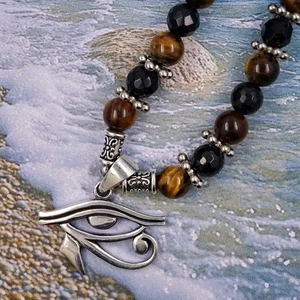 Ägyptisches Auge des Horus Anhänger Perlenkette 925 Silber Allsehendes Auge - Bild 1 von 5