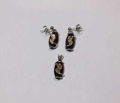 Black Hills Gold ~ Sterling & 12K Leaf Earrings & Pendant Set ~ no box - Image 1 of 4