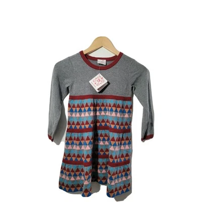 Vestido Suéter Hanna Andersson Rojo Gris Geométrico Talla 110 Niñas Nuevo  Foto 1 de 4
