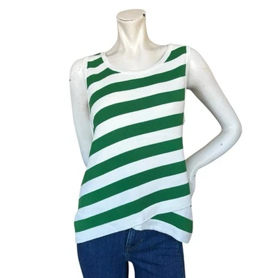 Regata Anthropologie verde e branca listrada algodão malha frente cruzada tamanho médio - Imagem 1 de 4