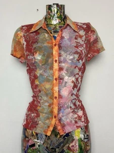 Mexx Sheer Mesh Button Up Fitted Floral Collared Shirt - Picture 1 of 5