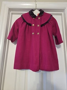 VTG Rothschild Coat Hat Wool Winter Girls Fuschia Black Velvet Trim Size 3 - Picture 1 of 8