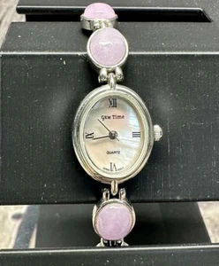 Gem Time Quartz Women watch lilac Gemstone Silver tone Bracelet works read JApan - Picture 1 of 19