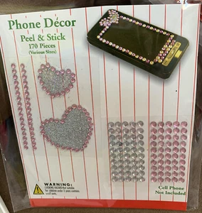PHONE DECOR PEEL & STICK PINK HEARTS SHIMMERING RHINESTONES CREATE! - Picture 1 of 1