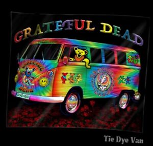 New Tie Dye Grateful Dead Van Bus Plush Throw Gift Blanket Dancing Bears Hippie