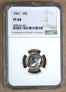 1961 PROOF ROOSEVELT DIME NGC PF68 - Picture 1 of 2