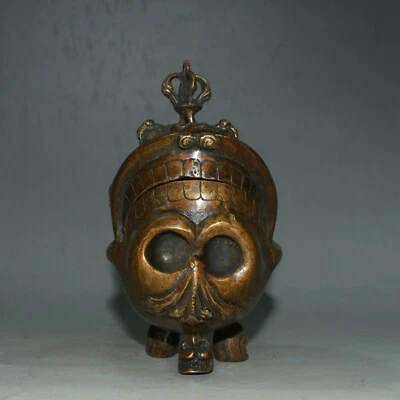 12,5 cm chino antiguo incensario de bronce antiguo quemador de incienso de latón calavera olla Foto 1 de 4