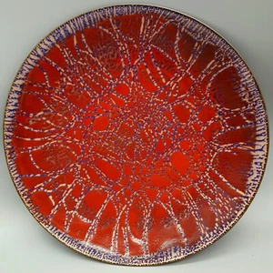 Emaille auf Kupferplatte signiert Flo Sanders rot MCM 60er Studiokunst abstrakt 7,75" - Bild 1 von 9