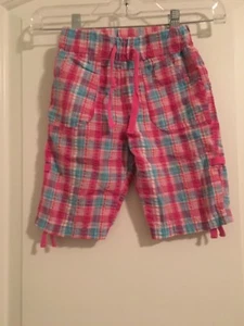 Bobbie Brooks Girls Pink & Blue Plaid Capri Pants Drawstring Size XS 4/5 - Picture 1 of 8
