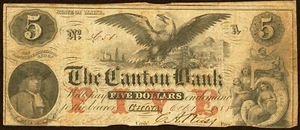 OBSOLETE - CHINA, ME - THE CANTON BANK - $5 - OCT 1, 1855 - WM PENN - ME 260 G8a - Picture 1 of 12