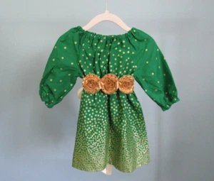 Taglia: 12 mesi vestito pasquale bambina CROCODILE CRUNCH oro + pois verde  - Foto 1 di 10