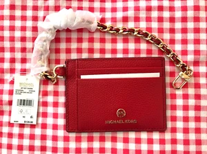 NWT- Michael Kors Jet Set Charm Small Leather Id Chain Card Holder ~ Crimson - Picture 1 of 10