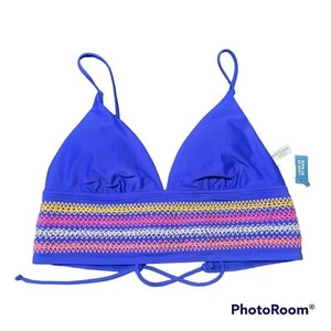 Arizona Jean Co Shore Blue Tribal Criss Cross Back Bikini Top Size Large - Picture 1 of 5