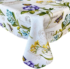 Easter Vibrant Floral and Butterfly 70 Inch round Fabric Tablecloth, Wrinkle and - Picture 1 of 5
