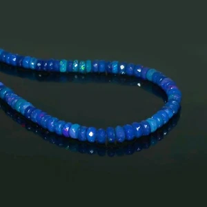 Natural Opal Smooth Rondelle Opal Beads Blue Galaxy Opal Gemstone Necklace 5172 - Picture 1 of 2
