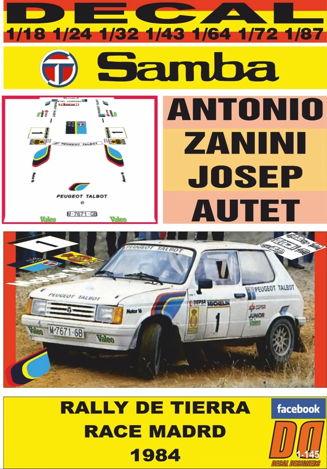 DECAL TALBOT SAMBA ANTONIO ZANINI RALLY TIERRA RACE MADRID 1984 (08) - Image 1 of 1