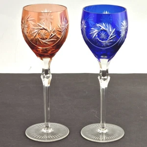 Set 2 Glasses Wine Glass Flashed Glass Hand Cut Schleuderstern Um 1960 R688 - Picture 1 of 13