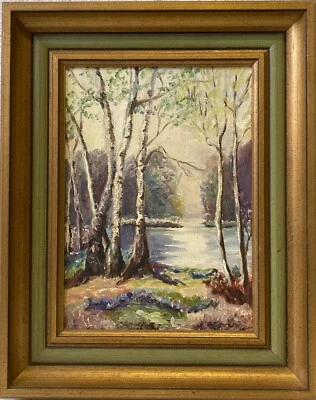 Ölbild Impressionniste Paysage Avec Bouleaux Plupart Lac Anonyme 42,7 X 34,3 CM - Photo 1/4