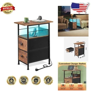 LED Nightstand with USB Ports, 2 Drawers & Open Shelf - Ideal for Small Spaces - Picture 1 of 8