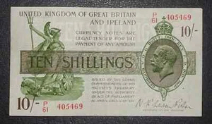 aEF Bank of England 10 Shillings * 1922 * Fisher --{ P61 405469 }-- T30 Treasury - Picture 1 of 3