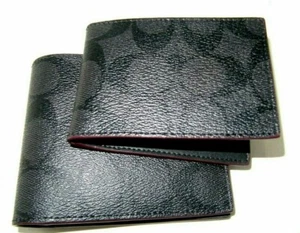 Nueva billetera Coach 25519 para hombre Compact ID Signature PVC negra y sangre de buey nueva con etiquetas $178 - Imagen 1 de 9