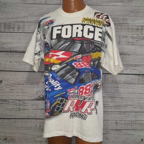 Vintage Chase Authentics T Shirt Mens L White Robert Yates Racing All Over Print Cover