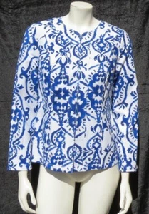 $109 CHICO’S White Indigo Ink Blue Printed Alicia Jacket Top sz S US 0 4 6 MINT - Picture 1 of 6
