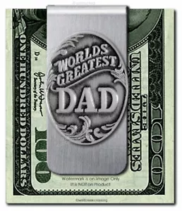 WORLDS GREATEST DAD STAINLESS STEEL MONEY CLIP BEST FATHER GIFT LOVE FREE SHIP - Picture 1 of 14