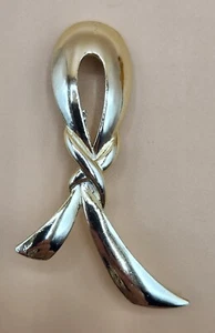Vintage Gold-Tone Awareness Ribbon Brooch Pin 3"x2" EUC - Picture 1 of 8