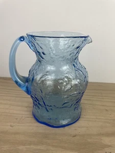 Morgantown Blue Crinkle Glass Pitcher Ockner Art Glass 1960s Vintage - Picture 1 of 8