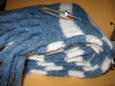 New Long FOSSIL winter SCARF 101"x 5 1/2" 50% Wool  2-tone blue/creme - Image 1 of 4