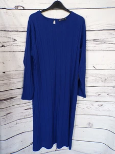 LADIES M&S COLLECTION BLUE RIBBED LONG SLEEVED STRETCH MIDI DRESS SIZE 18 - Picture 1 of 3