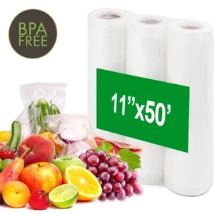 Bolsas selladoras al vacío de 2-40 rollos bolsas de almacenamiento de ahorro de alimentos en relieve de 11"x50' 4 mil - Imagen 1 de 4