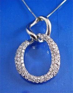 "STERLINGSILBER PASTEN SET WEISS CZ CURBLINK ANHÄNGER, MIT 18"" KETTE, 1,5"" x 1" - Bild 1 von 3