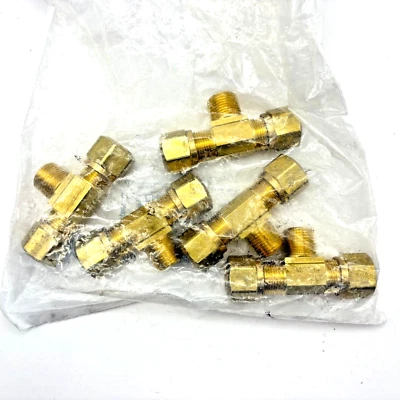 (5 Pack) 1/2" x 1/2" x 3/8" Brass Air Brake Male Branch Tee - Image 1 of 3