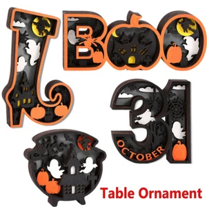 Halloween Table Decorations Home Decor Pumpkin Wood Ornament with LED Lights USA - Picture 1 of 48