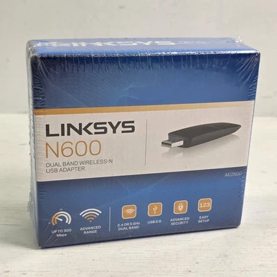 Linksys N600 Dual Broadband Wireless-N USB 2.0 Adapter 300MB Model AE2500-SB NEW - Image 1 of 4