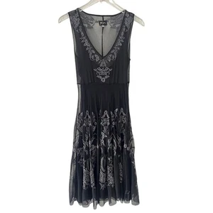 Maxi Vestido Johnny Was Biya Encaje XS Malla Bordada XS Negro Cuello en V Sin Mangas - Imagen 1 de 6