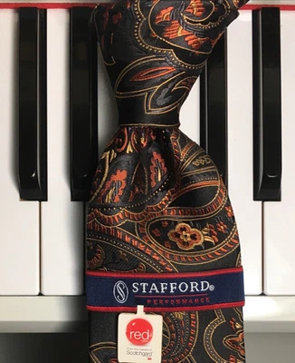 STAFFORD Performance /Dramatic Dark Paisley in Burnt Orange, Gray, Gold & Black - Image 1 of 4