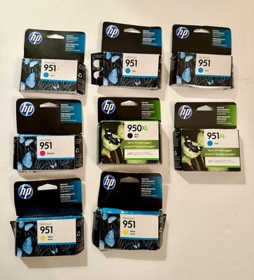 Lote de 8 Cartuchos de Tinta Nuevos Genuinos HP 950 Negro/951 Magenta y Cian, 2 son XL Foto 1 de 3