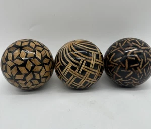 3 bolas de relleno de cuenco lacado negro con incrustaciones de madera y orbes decorativos - Imagen 1 de 12