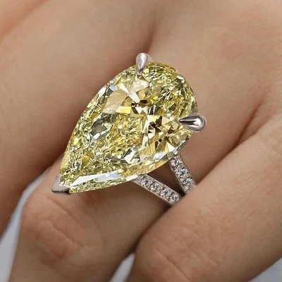 11.50Ct Pear Cut Natural Yellow Sapphire Diamond Ring 14K Real White Gold Size 7 - Image 1 of 4
