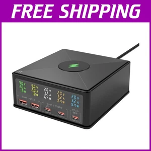 5-Port USB Charger with Wireless Pad & Display - Picture 1 of 10