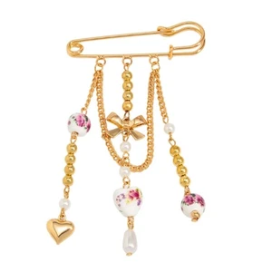 Adjustable Tassels Heart Brooch Pin Featuring Floral And Bowknot Decorations - Picture 1 of 8