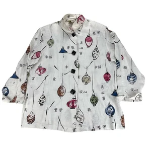 Painted Pony 100% Linen Shirt Shacket Sz M Chinese Lantern Asian Characters USA - Picture 1 of 15