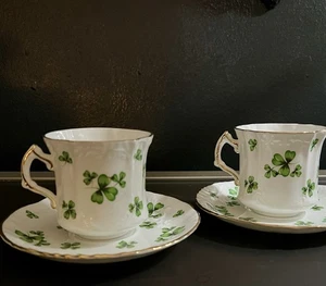 Paar Hammersley Spode Lucky Kleeblatt Tassen und Untertassen EUC - Bild 1 von 4
