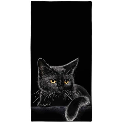 Black Cat Beach Towel, Realistic Animal Theme, 36x72 Microfiber Quick Dry and - Image 1 of 4