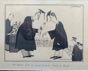 Michael ffolkes, Pen & Ink " PHD " Cartoon. Punch, Private Eye & Signed Letter - Picture 1 of 23