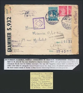 1942 TÜRKEI BRIEF NACH ALGERIEN, DREIFACHZENSUR mit ÄGYPTEN, DIENST AUSGESETZT NOV 42 - Bild 1 von 24