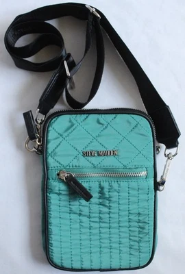 Steve Madden Small Teal Quilted Crossbody Bag Black Strap Purse Silver Hardware - Image 1 of 4